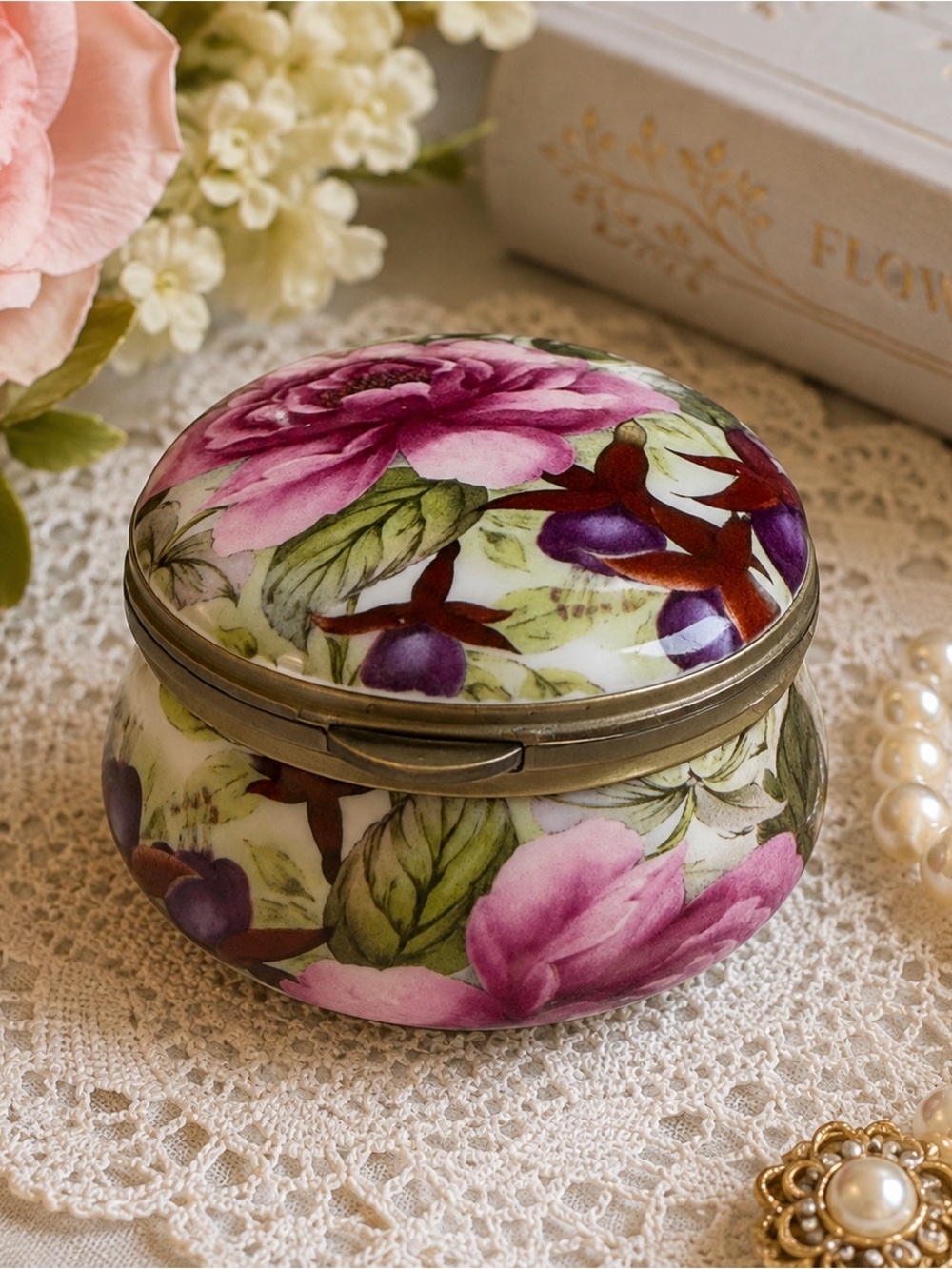 Aysford England Fine Bone China Floral Hinged Trinket Box